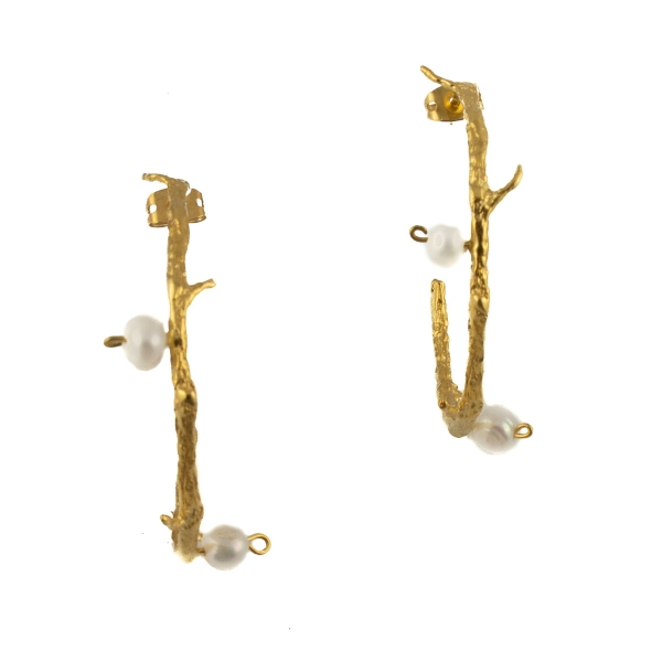 Earring made from brass, goldplated with pearl