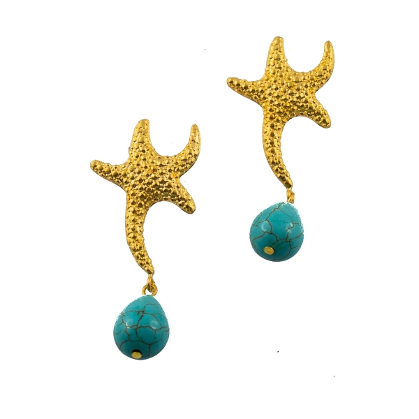 Earring made from brass, goldplated with Turquoise