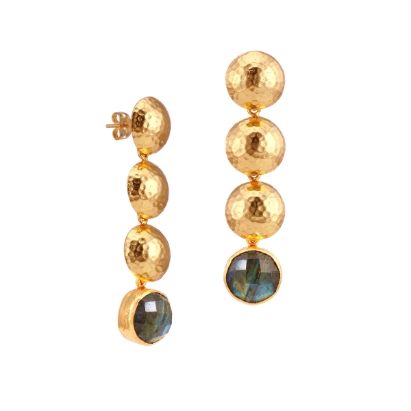 Earring made from brass, goldplated with Labradorite