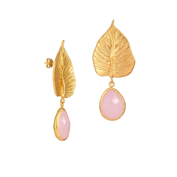 Earring made from brass, goldplated with Rosequartz