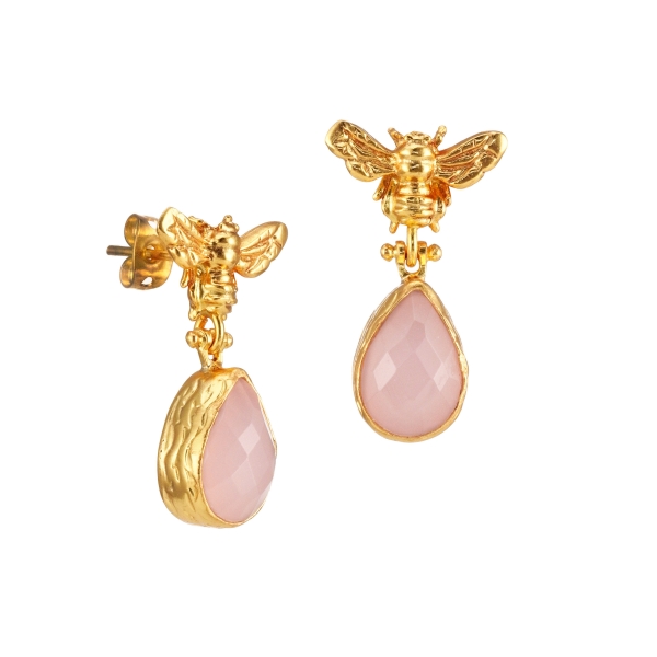 Earring made from brass, goldplated, Rosequartz