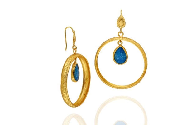 Earring made from brass, goldplated, blue Jade