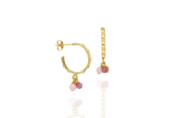 Earring made from brass, goldplated, peach, orange, pink Chalcedony