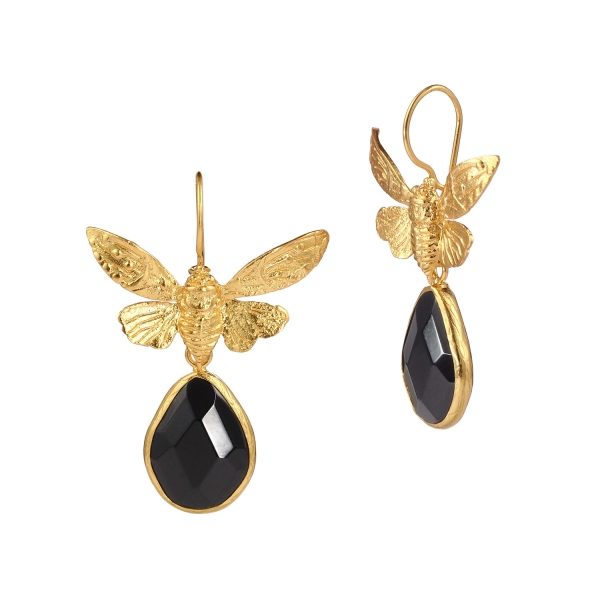 Earring made from brass, goldplated, Onyx