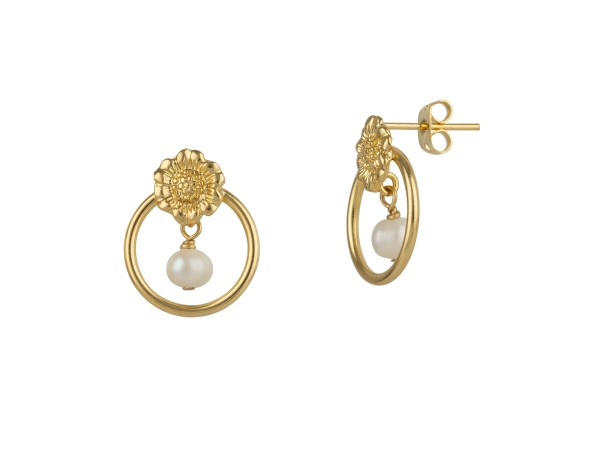 Earring made from brass, goldplated, small pearls