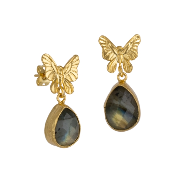 Earring made from brass, goldplated, Labradorite