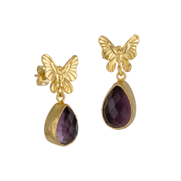 Earring made from brass, goldplated, Amethyst