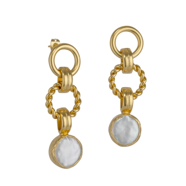 Earring made from brass, goldplated, baroque pearl