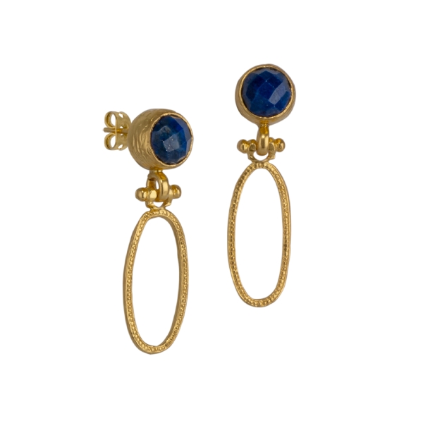 Earring made from brass, goldplated, Lapislazuli