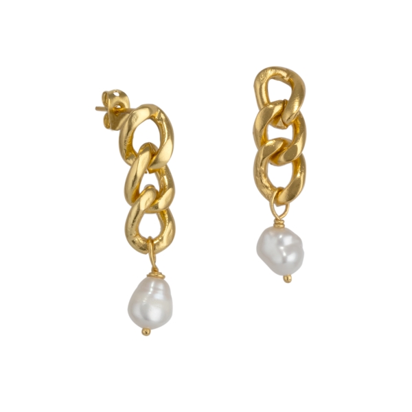 Earring made from brass, goldplated, baroque pearl