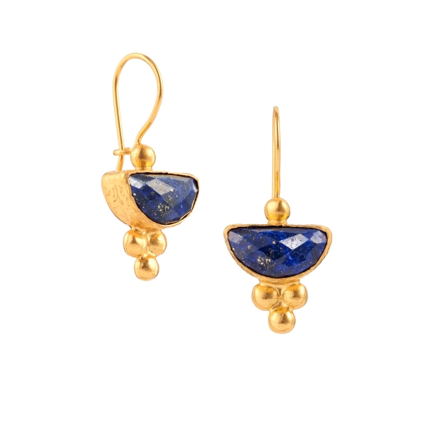 Earring made from brass, goldplated, Lapislazuli