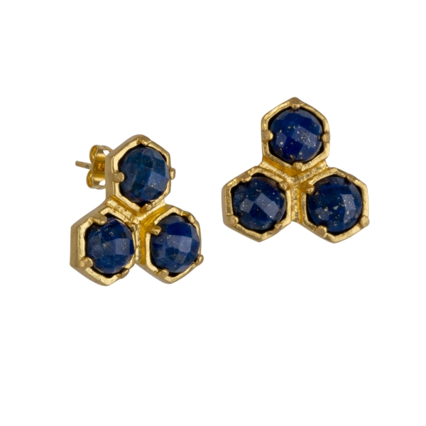 Earring made from brass, goldplated, Lapislazuli