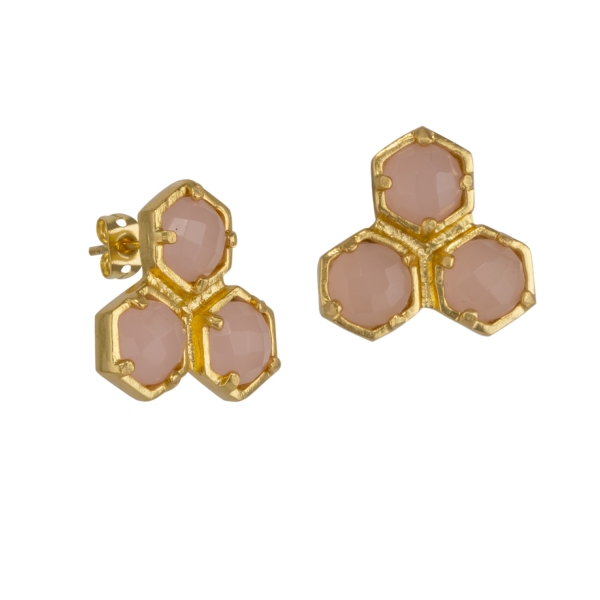 Earring made from brass, goldplated, Rosequartz