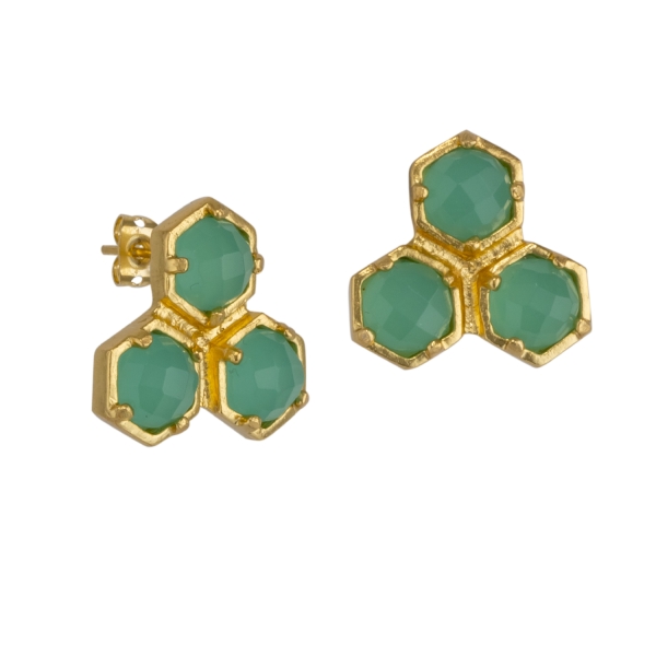 Earring made from brass, goldplated, aqua Chalcedony