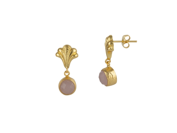 Earring made from brass, goldplated, rosequartz