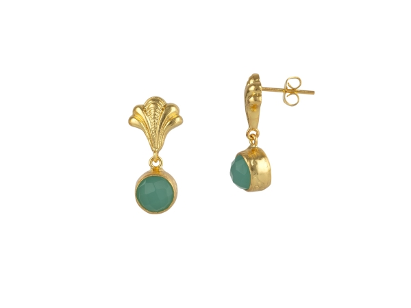 Earring made from brass, goldplated, aquachalcedony