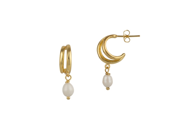 Earring made from brass, goldplated, small pearl