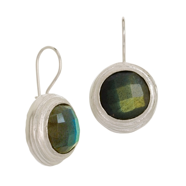 Earring made from brass, versilbert, labradorite