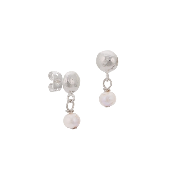 Earring  made from brass, silverplated, mini baroque pearl