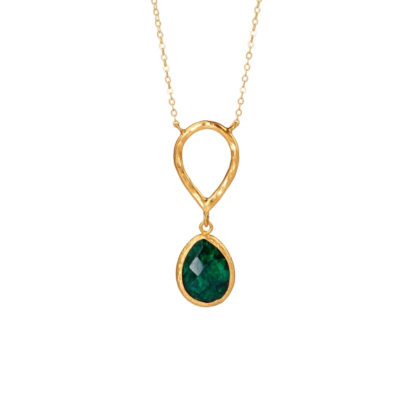 Necklace made from brass, goldplated, Emerald