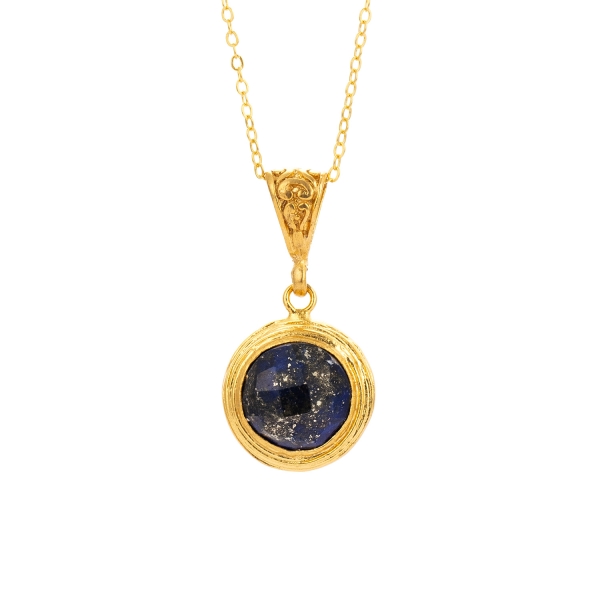 Necklace made from brass, goldplated, Lapislazuli