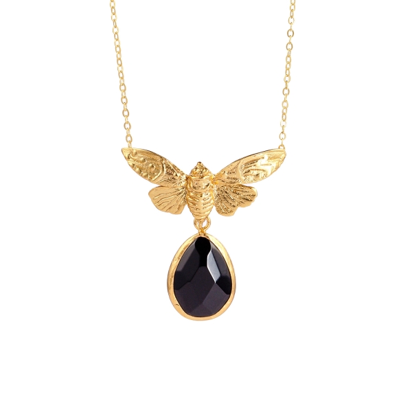 Necklace made from brass, goldplated, Onyx