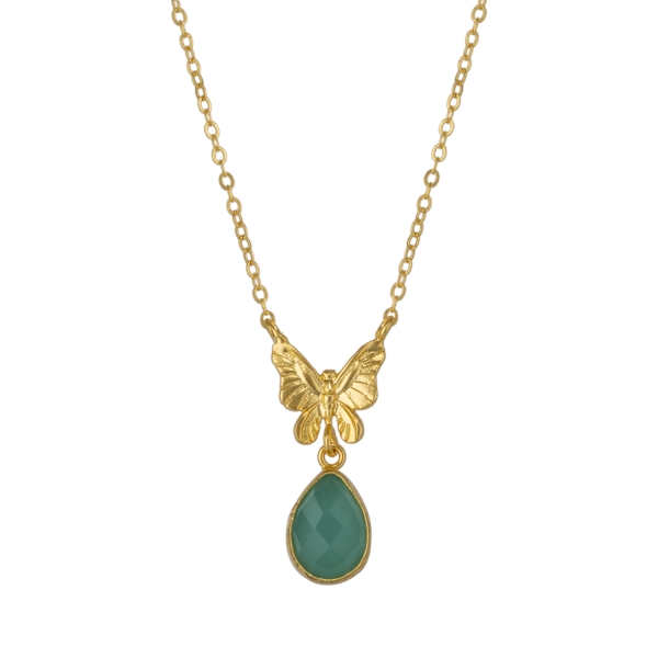 Necklace made from brass, goldplated, aqua Chalcedony