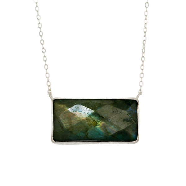 Necklace made from brass, goldplated, labradorite