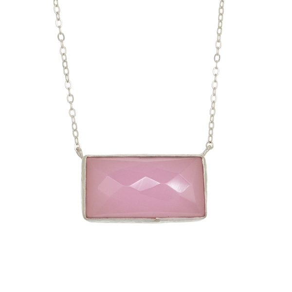 Necklace made from brass, silverplated, white rosequartz