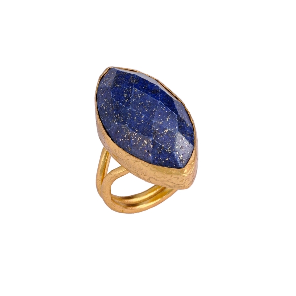 Ring made from brass, goldplated, Lapislazuli