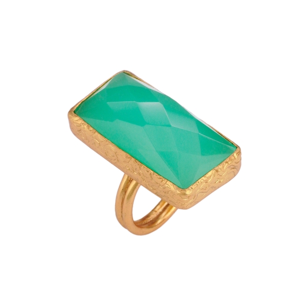 Ring made from brass, goldplated, aqua Chalcedony