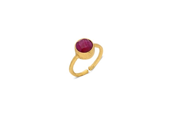 Ring made from brass, goldplated, Ruby