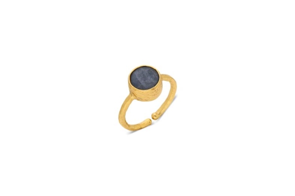 Ring aus Messing, vergoldet, graublauer Chalcedon