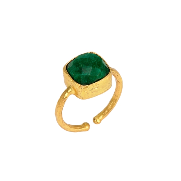 Ring made from brass, goldplated, Emerald