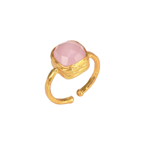 Ring made from brass, goldplated, Rosequartz