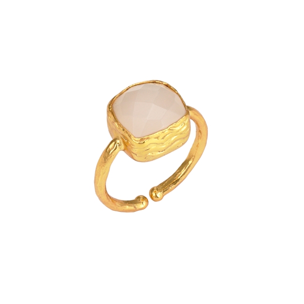 Ring made from brass, goldplated, Chalcedony