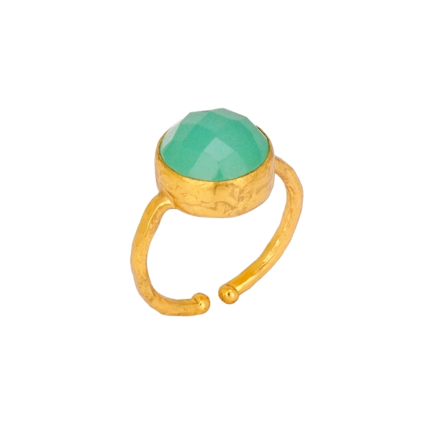 Ring made from brass, goldplated, aqua Chalcedony