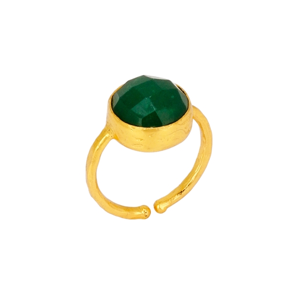 Ring made from brass, goldplated, green Jade