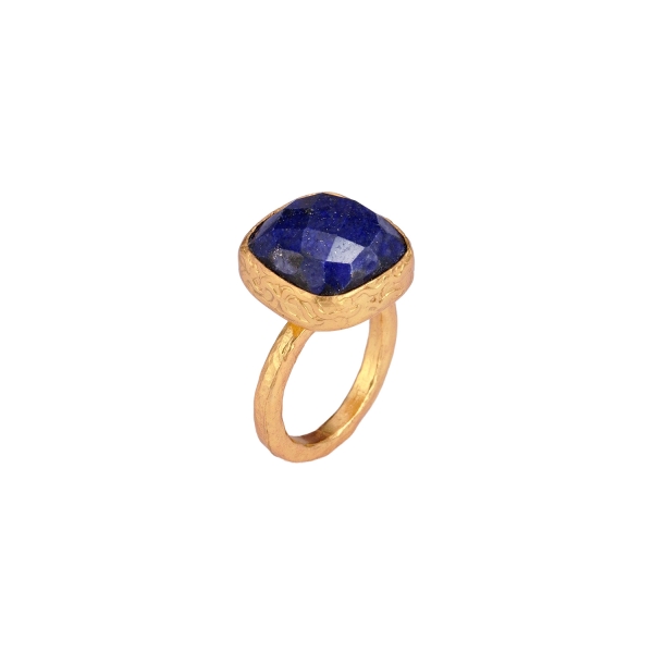 Ring made from brass, goldplated, Lapislazuli