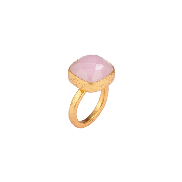 Ring made from brass, goldplated, Rosequartz