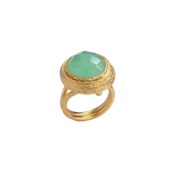 Ring made from brass, goldplated, aqua Chalcedony