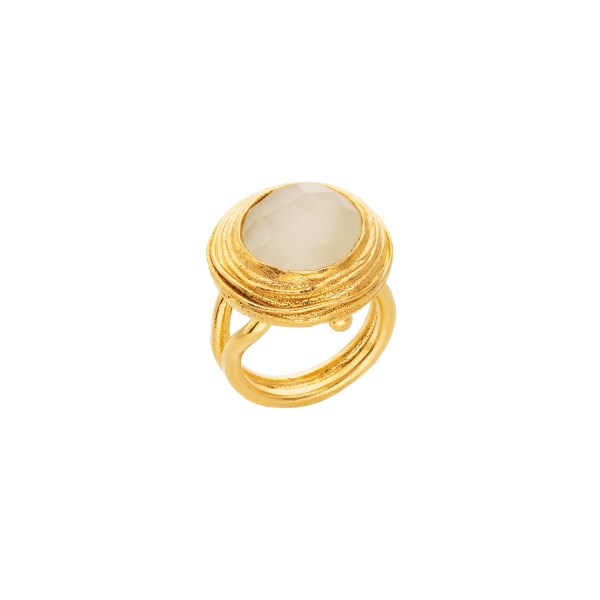 Ring made from brass, goldplated, white Cateye