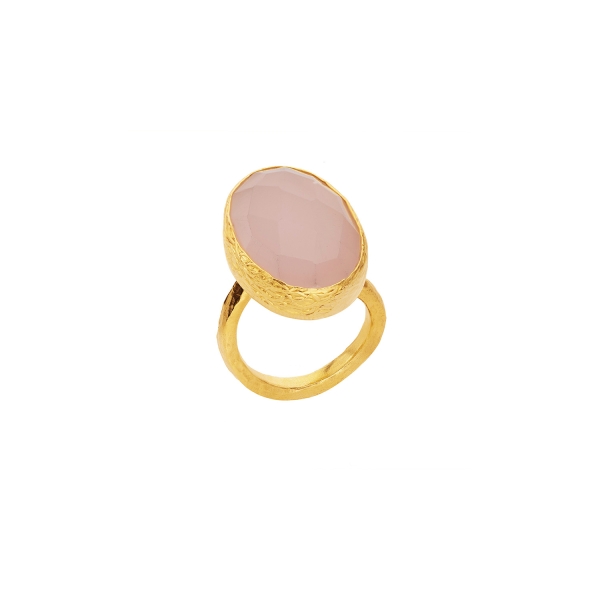 Ring made from brass, goldplated, Rosequartz