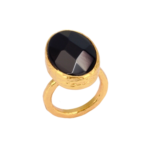 Ring made from brass, goldplated, Onyx