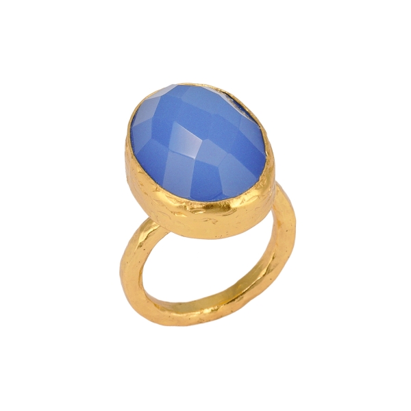 Ring made from brass, goldplated, blue Chalcedony