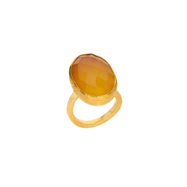 Ring made from brass, goldplated, honey Agate