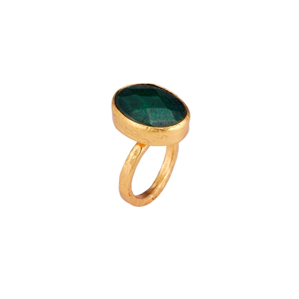 Ring made from brass, goldplated, green Jade