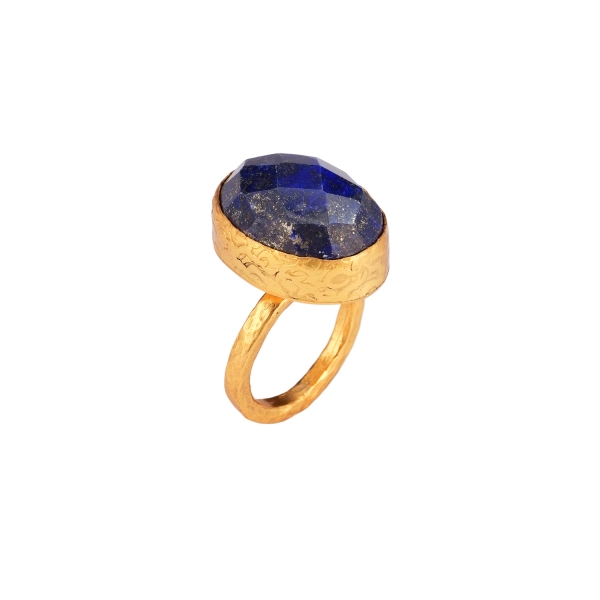 Ring made from brass, goldplated, Lapislazuli