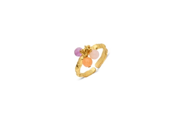 Ring aus Messing, vergoldet, pfirsich, orange, pink Chalcedon