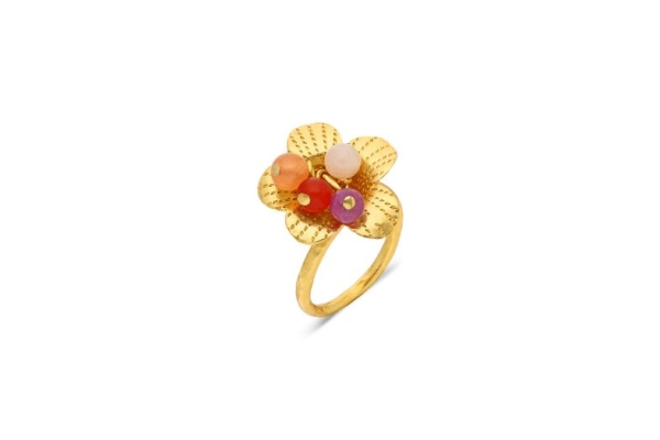 Ring aus Messing, vergoldet, pfirsich, orange, pink Chalcedon